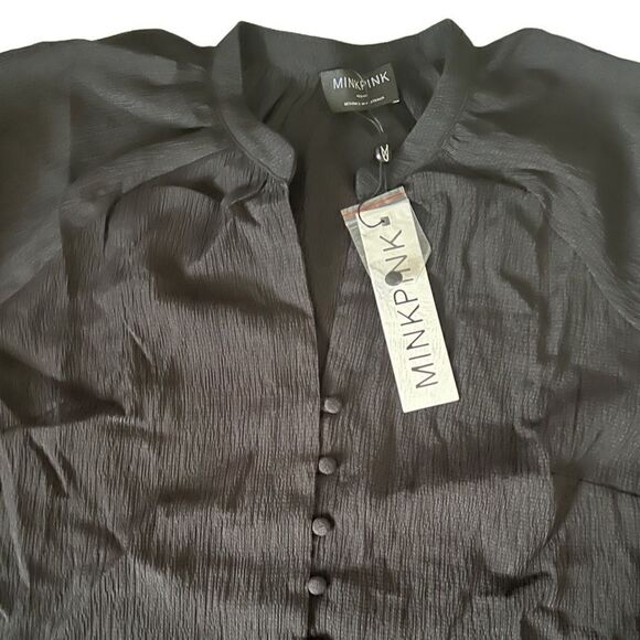 Minkpink Revolve Black Fatima Dozen Button Balloon Sleeves Blouse Size M NWT - Picture 7 of 11